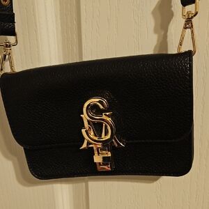 Elegant Black Crossbody Bag with Gold Logo